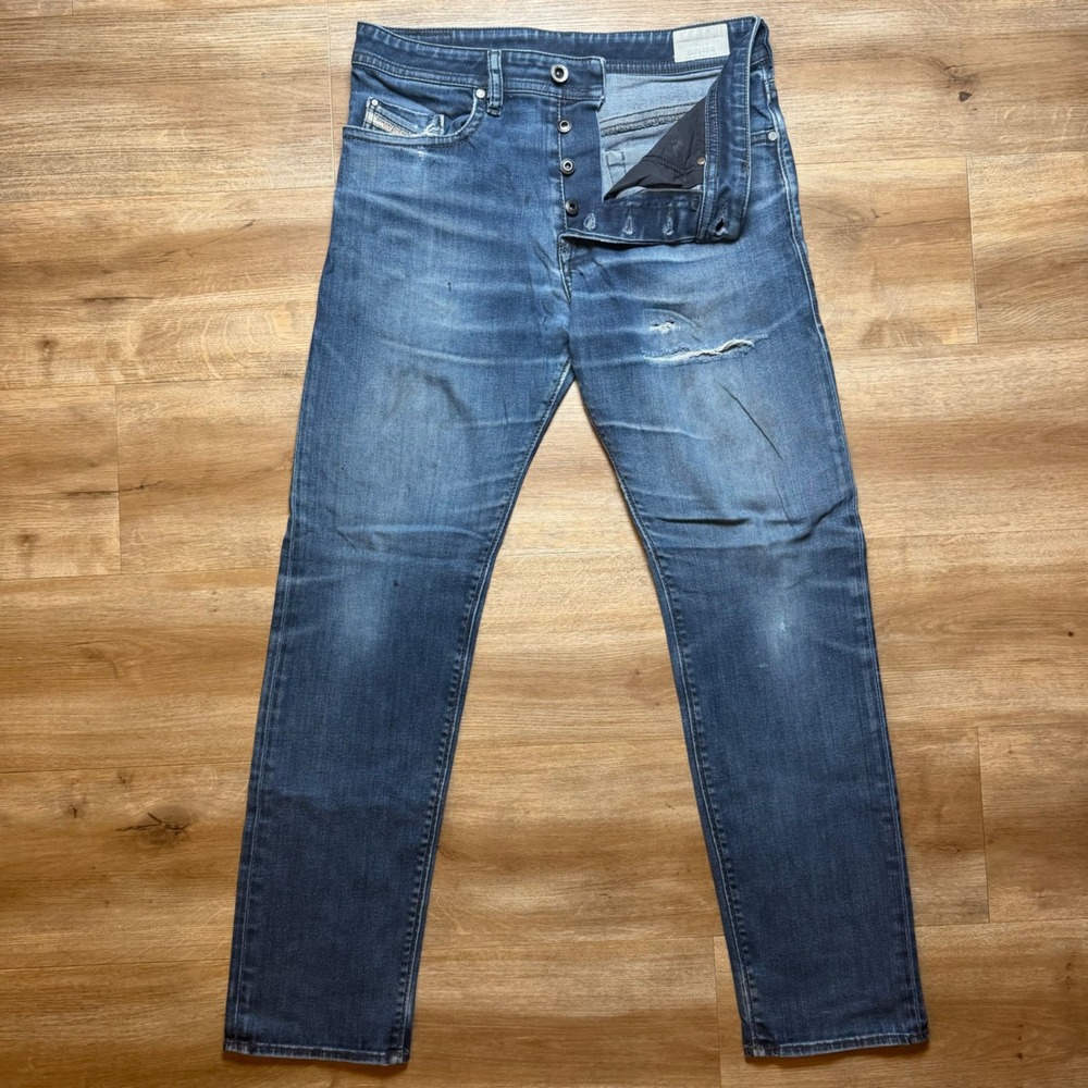 Diesel Buster Jeans Men 30x30 Blue Regular Slim Tapered Stretch Distressed 0607A